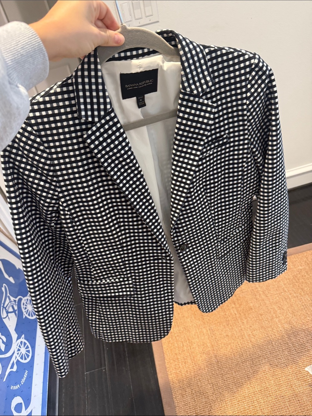 Banana Republic Black and White Gingham Tailored Blazer